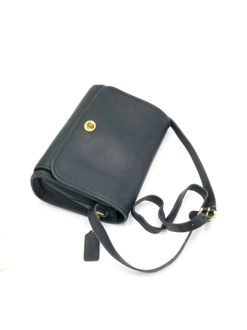 Coach Navy Blue Leather Crossbody with Gold Turn-Lock - Picture 9 of 16